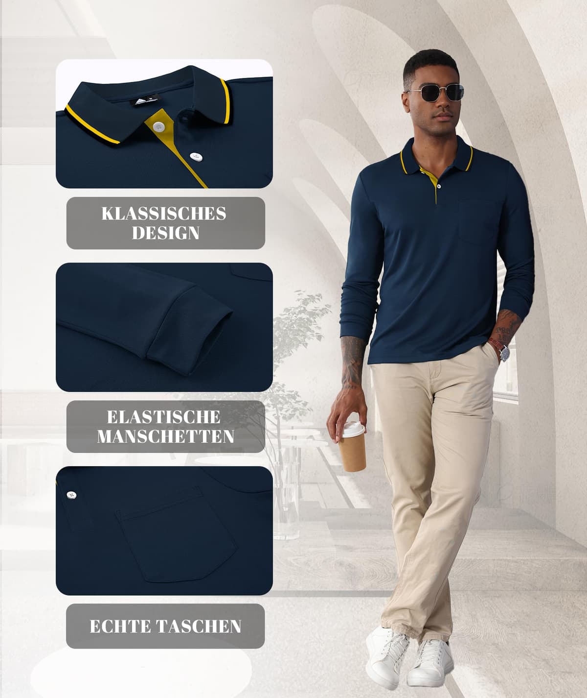 SwissWell Polo de Manga Larga para Hombre Camiseta Polo Transpirable para Golf, Ligera, para Deportes al Aire Libre y Estilo Casual — view 4
