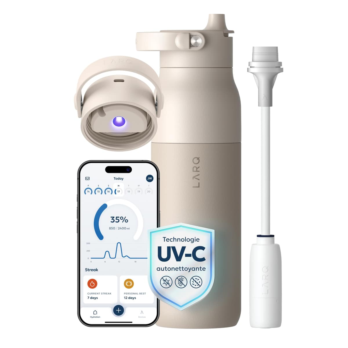 LARQ PureVis 2 Botella de Agua Inteligente con Filtro - Autolimpiable UV, Seguimiento de Hidratación vía App, Acero Inoxidable Aislado – Garantía 2 Años – 680ml