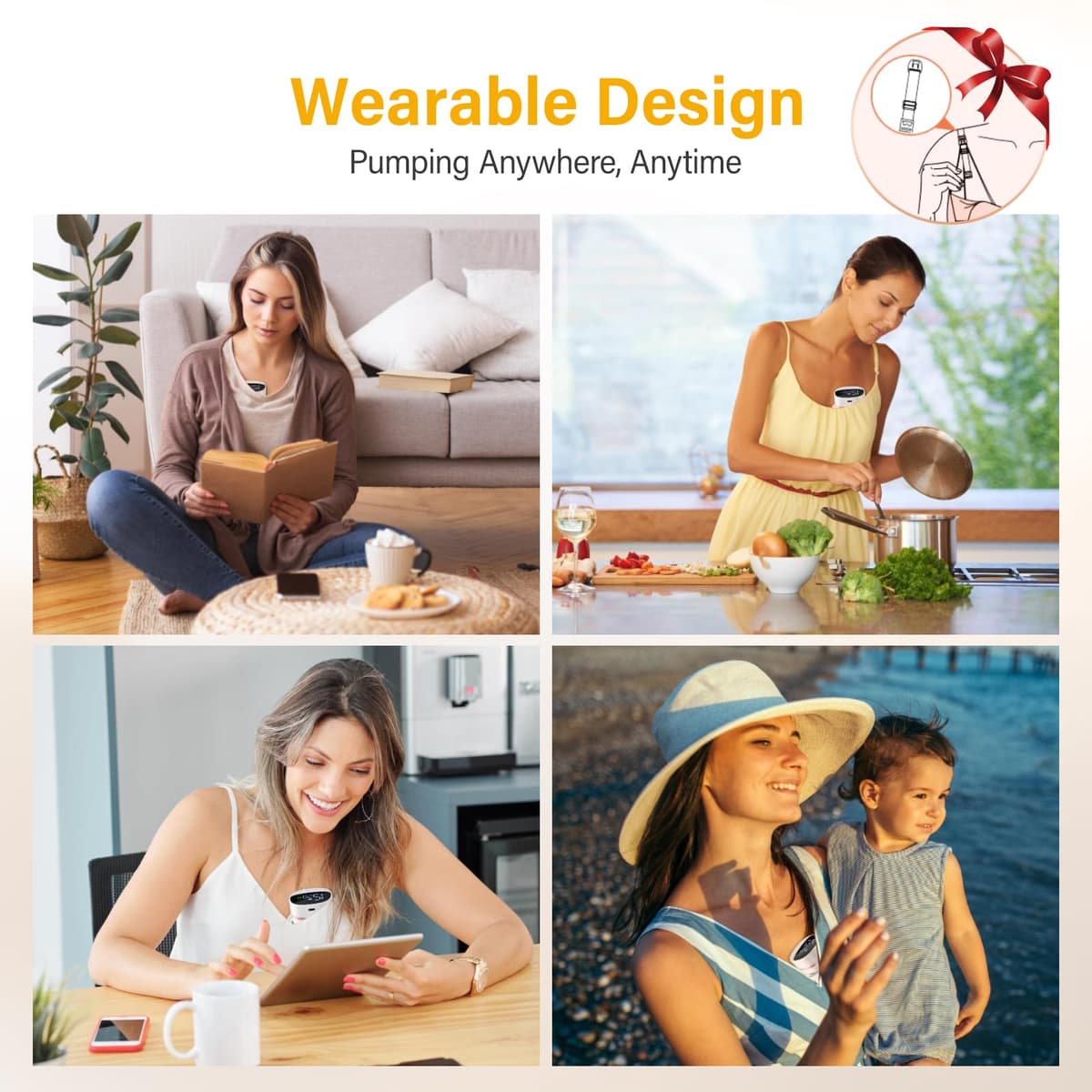 Electric Breast Pump 180ml Wearable Breast Pump Hands Free Breast Pump Portable Cordless Pump with 5 Modes & 15 Levels for Nursing Mums and Working Mothers — view 8