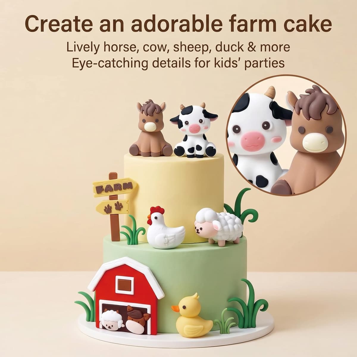 11Pcs Animal Cake Toppers, Farm Animal Cake Decorations, Jungle Animals Figures for Farm Theme Birthday Parties, Cake Topper Set for Baby Showers and DIY Party Decorations — view 2