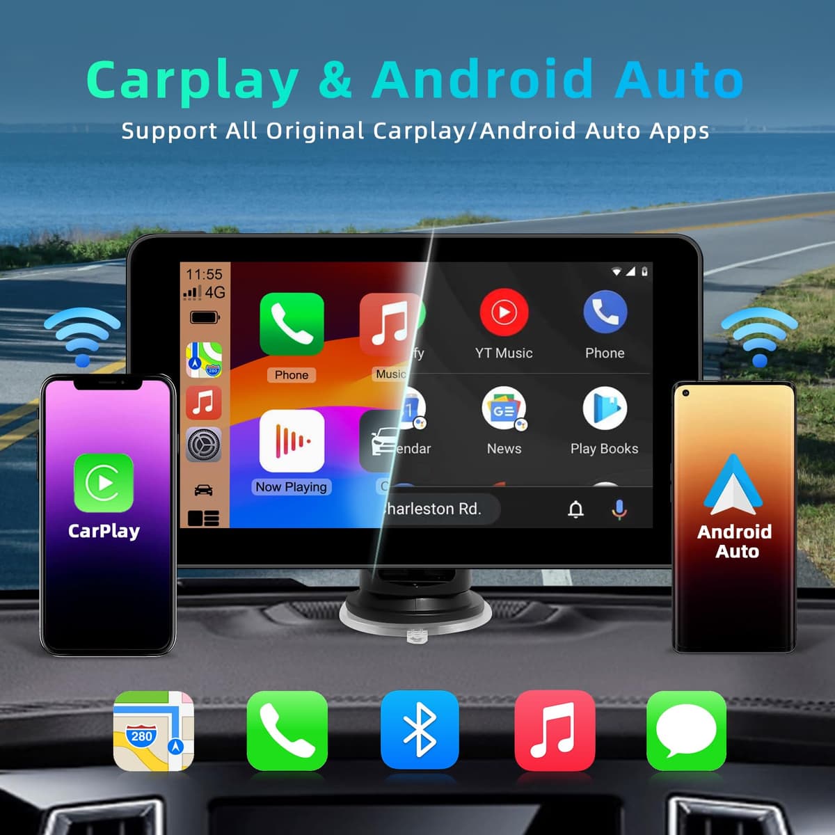 7 Inch Apple Car Play Screen Android Auto Screen, Car Tablet with Bluetooth/FM/AUX, Support Mirror Link/Voice Control/GPS Navigation — view 2