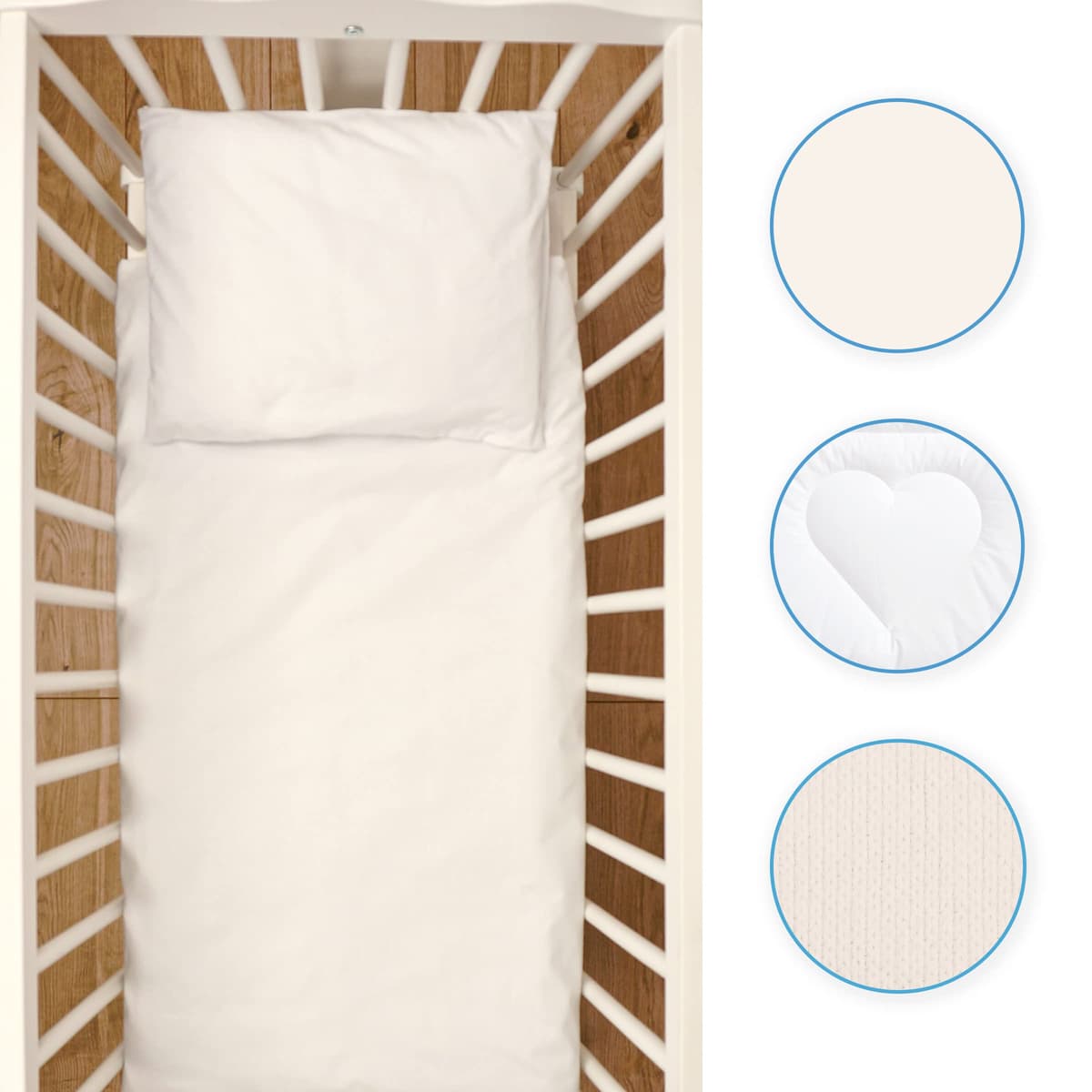 Baby Comfort 5 Piece Toddler Bedding Duvet Pillow with Covers & Jersey Sheet fits 90x40cm Crib 12M+ (Cream) — view 3