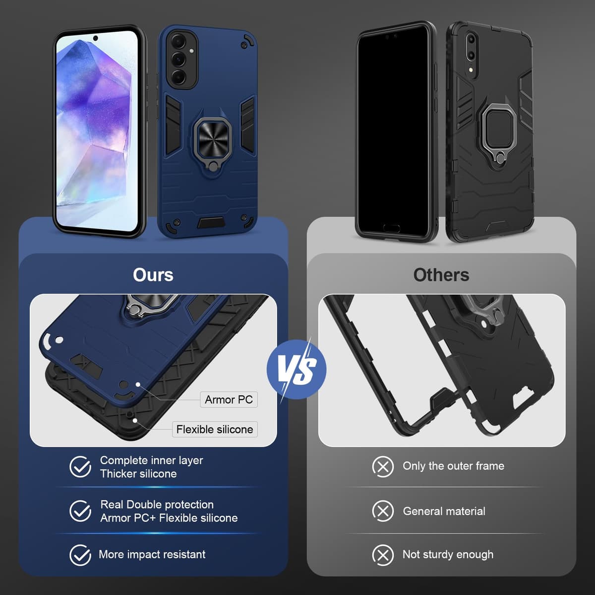 Funda para CMF Phone 2 Pro, Carcasa Antigolpes con Soporte anular metálico, Case Protectora de Grado Militar, Negro — view 1227