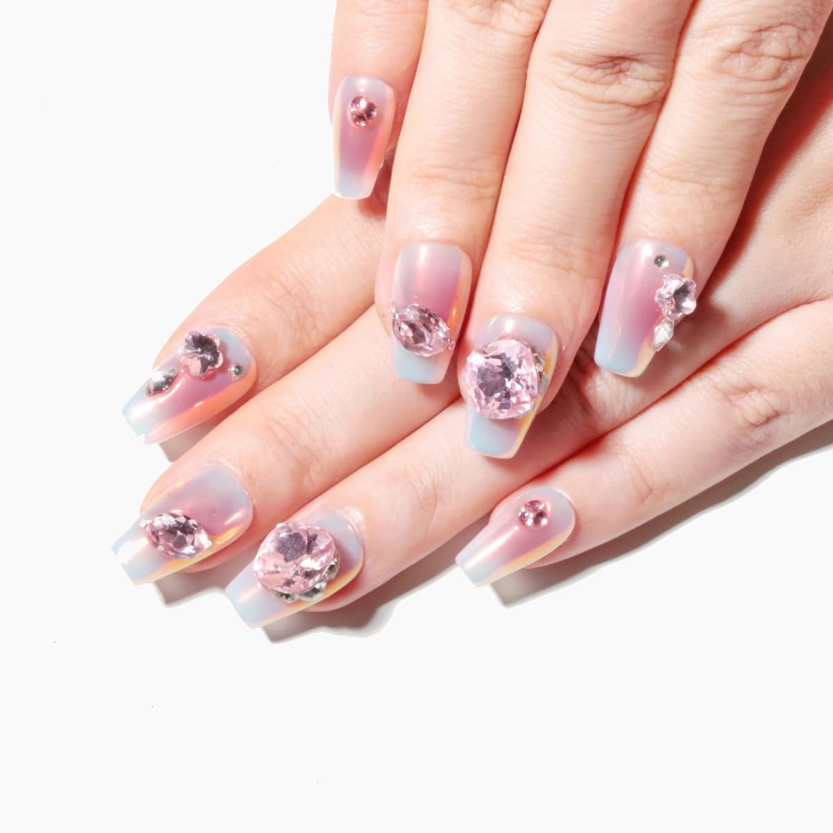 Sun&Beam Nails Handmade Press On Nail Long Coffin Ballerina Pink Flower Acrylic Fake Tip 3D Design Art Charms Cute with Storage Box 10 Pcs (S) — view 334