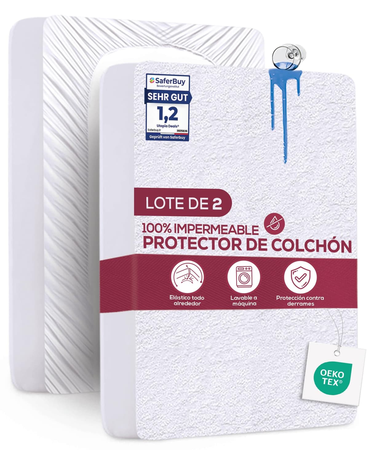Utopia Bedding Protector Colchón 90 x 190 x 40 cm Impermeable, Certificación Oeko-Tex Funda Colchón, Cubre Colchón Transpirable, Elástico En Todo El Contorno — view 9