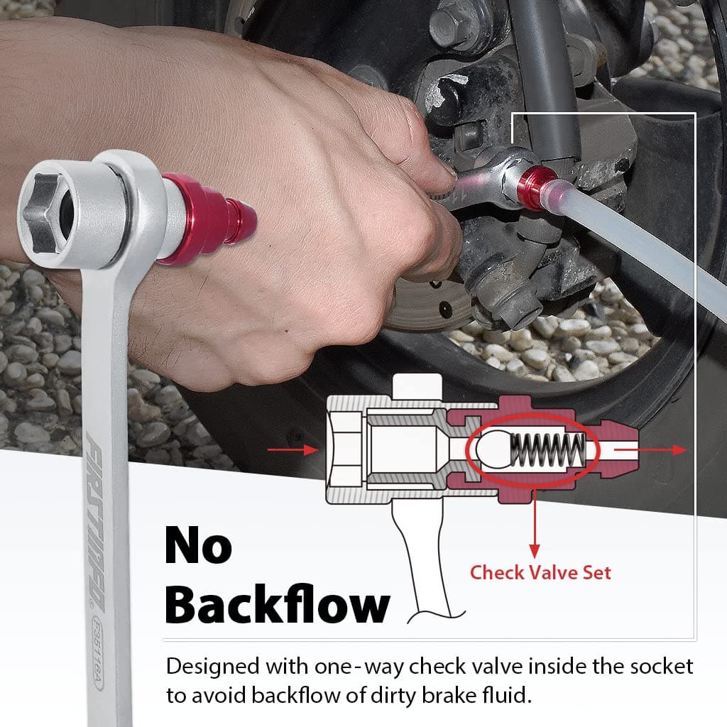 FIRSTINFO Mini 11mm Brake Fluid Clutch Bleeder with One-Way Check Valve, 6 Point Socket and Wrench for Brake Bleeding and Hydraulic Clutch Systems — view 2