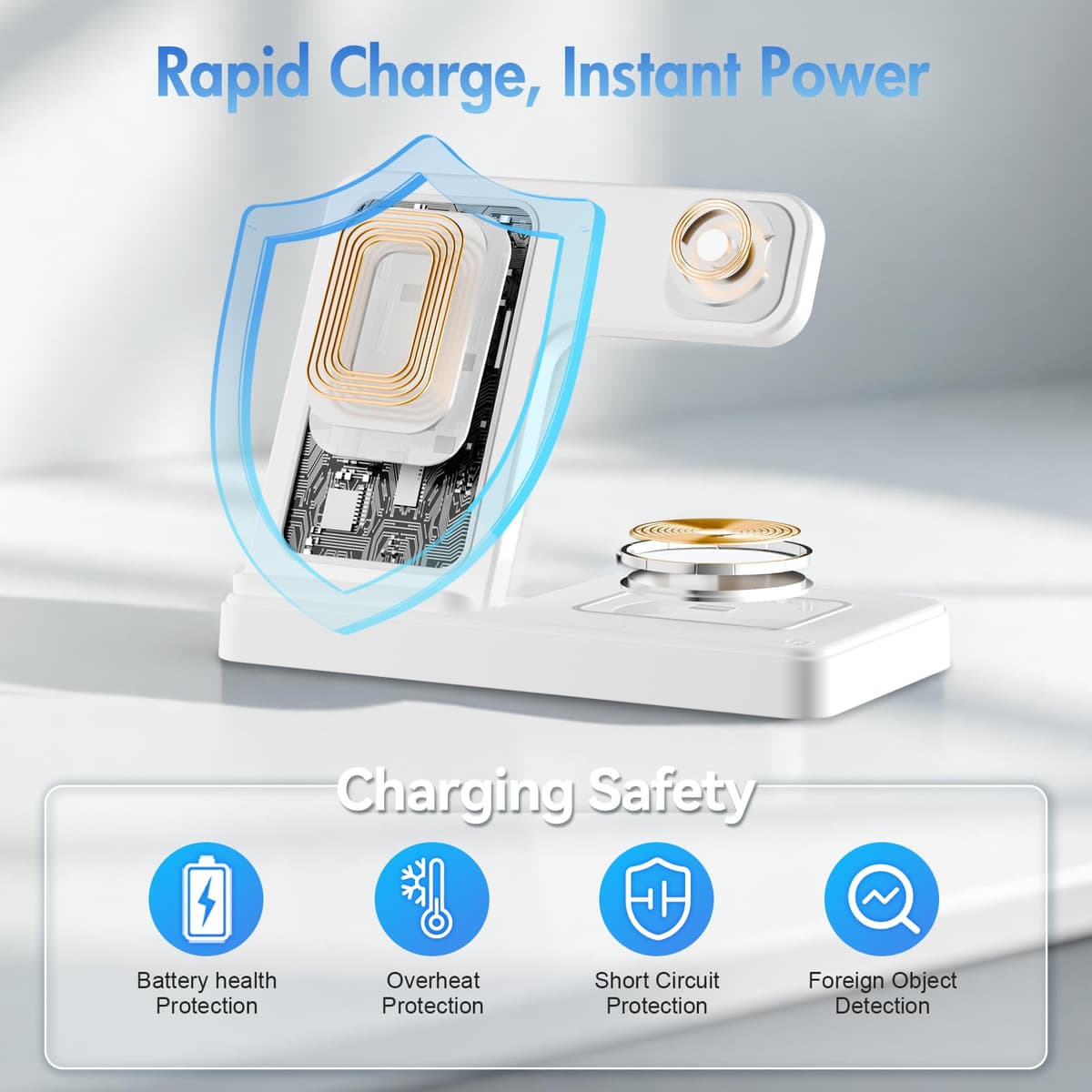 3 in 1 Wireless Charging Station for iphone Fast Wireless Charger Stand for Apple Watch, for Airpods Pro 4 3 2, for iphone 17/16/15/14/13/12/11/8/XS/XR/X/SE(No Plug Included) (White) — view 4