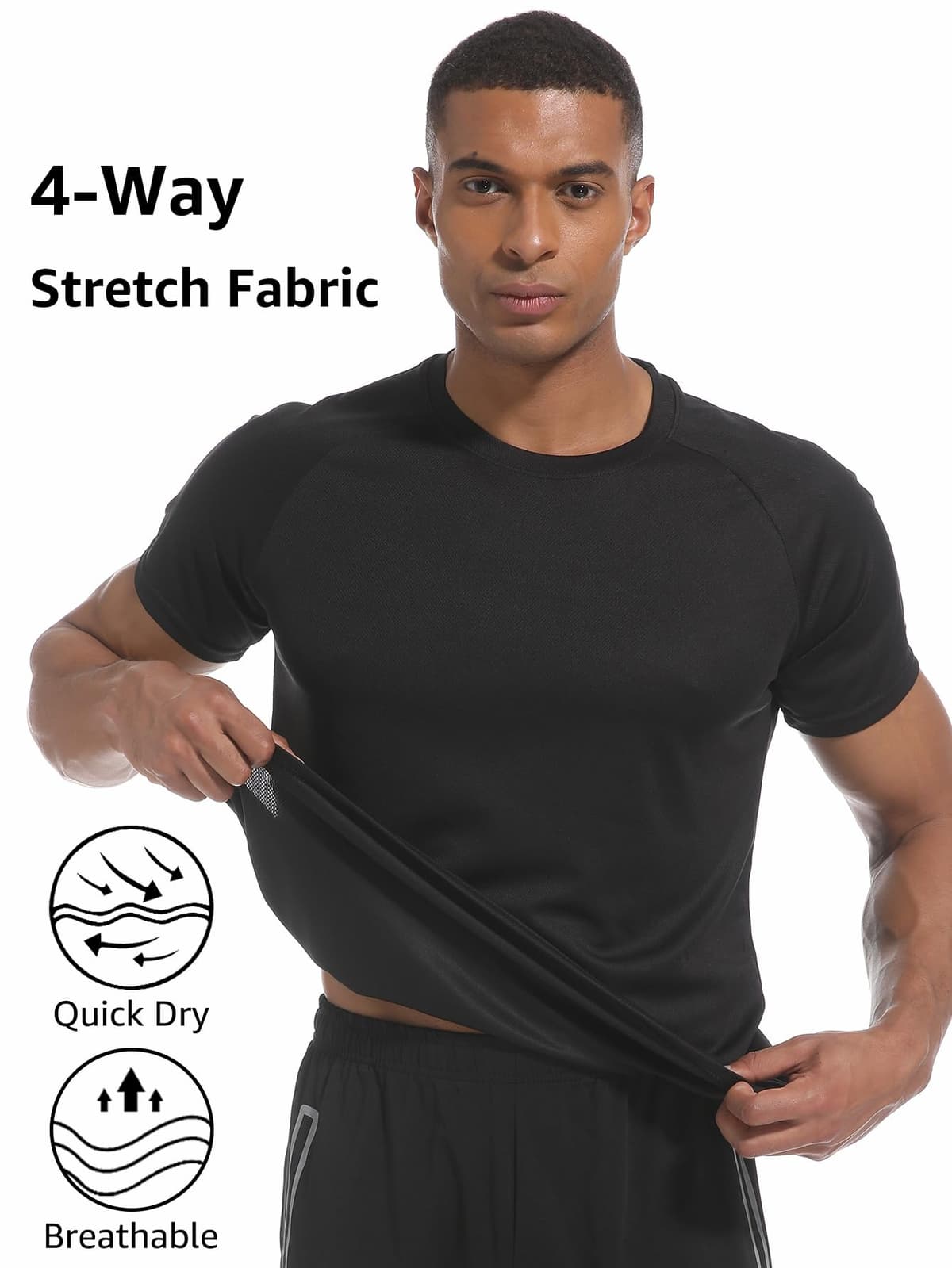 Paquete de 5 camisetas de manga corta para hombre, de secado rápido, cuello redondo, atlético, correr, gimnasio, entrenamiento, camiseta de manga corta — view 4