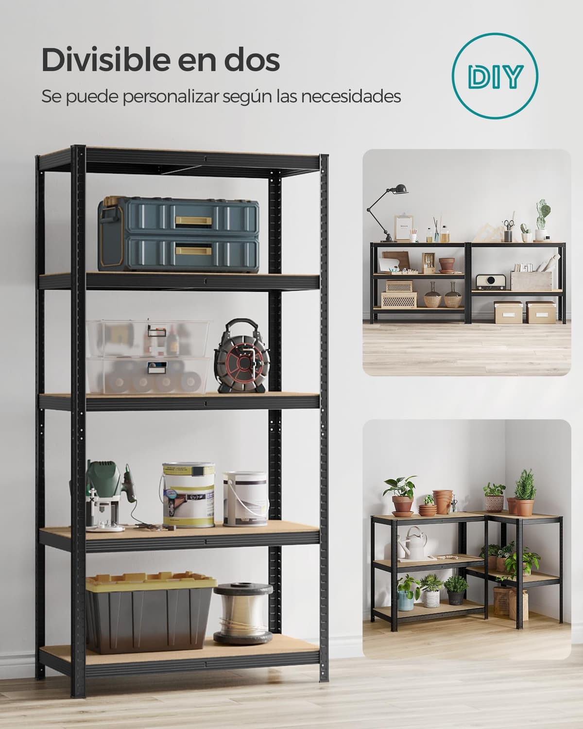 SONGMICS Estantería Pesada de 5 Niveles, Estantería de Acero, Montaje Rápido, Garaje, Almacén, Trastero, Carga de 600 kg, 50 x 100 x 200 cm, Negro GLR050B01 — view 7