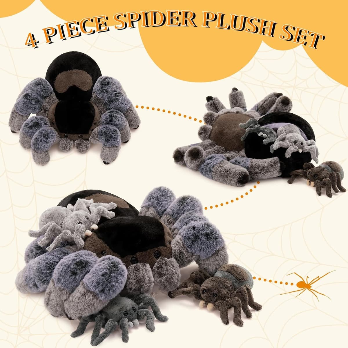 MorisMos 4Pcs Big Spider Teddy Soft Toy, 40cm Big Spider with 3 Cuddly Baby Inside, Large Fluffly Realistic Kawaii Plush Gift for Kids Birthday — view 3
