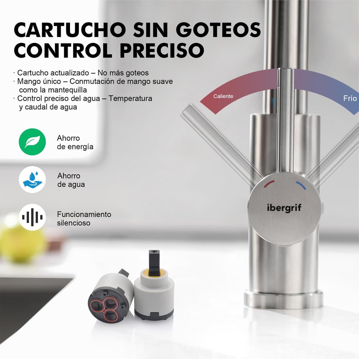 Ibergrif Grifo Cocina Extraíble, Grifo Cocina Fregadero 360° Giratorio, 3 Modos de Agua, Acero Inoxidable 304, Ahorro Energético 30%, Instalación Sin Herramientas en 5 Minutos, M22137 — view 4