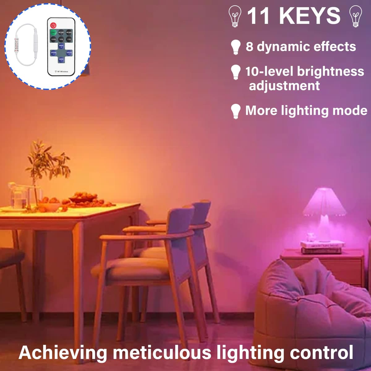 Ebksqs Controlador RF11 con Cable DC 5V-24V 5A - Regulador Intensidad Tira Monocromática - Mando a Distancia para Cinta SMD 3528 2835 (Blanco) — view 4