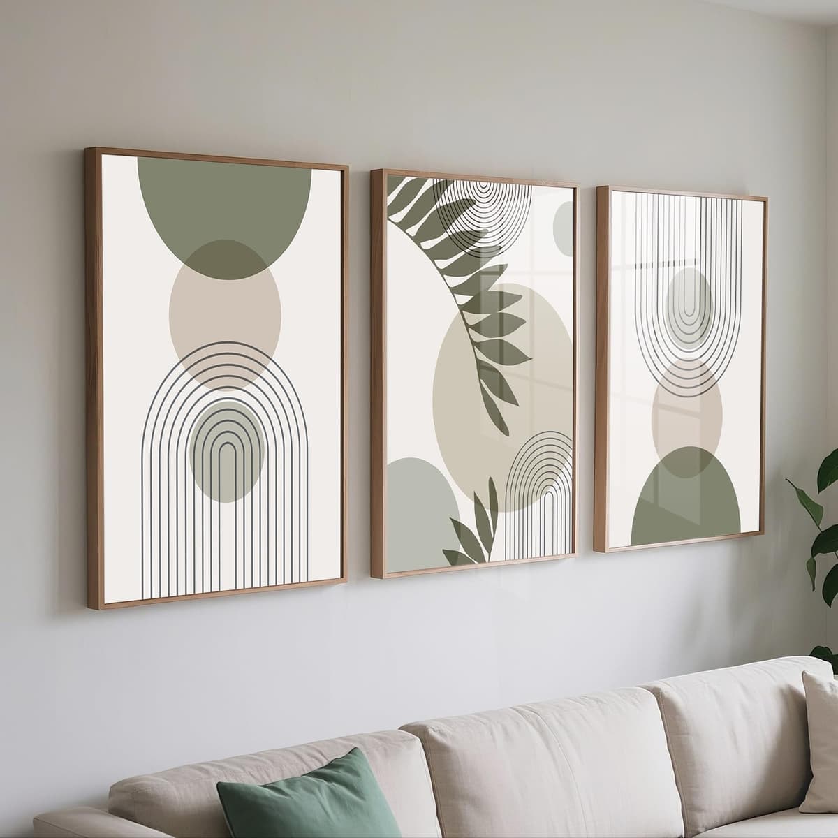PWAAHDC Sage Green Wall Art Set of 3 - Boho Pictures for Living Room and Bedroom Decor, Modern Canvas Prints posters (Unframed A4)