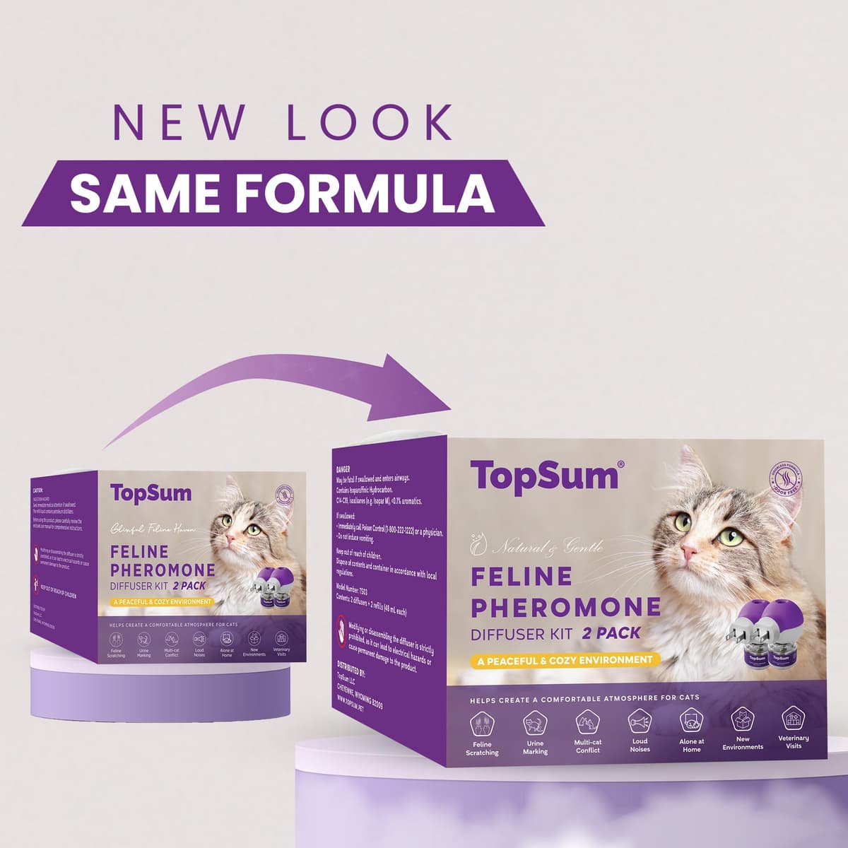 TopSum Cat Calming Pheromone Diffuser: Feline Pheromones Plug in for Stress, Along At Home, Spraying, Fighting, Scratching, Aggression & Excessive Meowing (Purple) — view 2