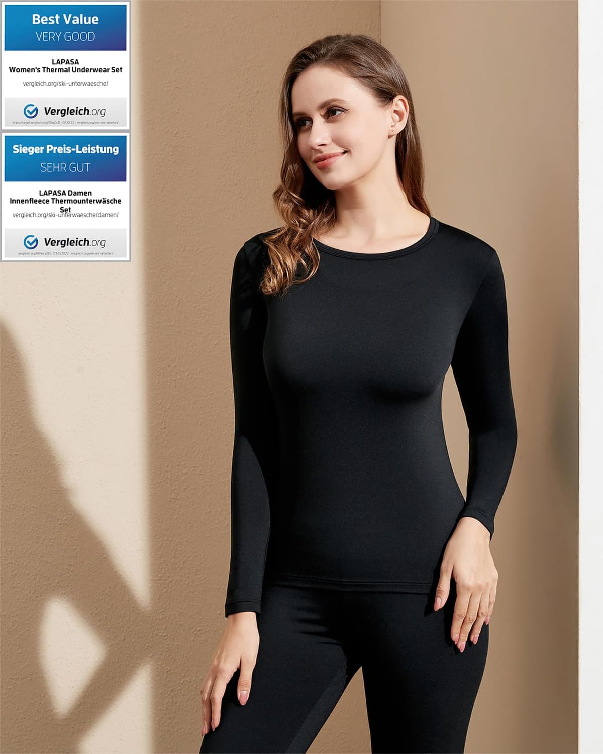 LAPASA Conjunto Ropa Termica Mujer Extra Calido Set Interior Camiseta Manga Larga Malla Termico Deportiva Invierno Frio Extremo Deporte Esqui Montaña L17/L41/L44 — view 4