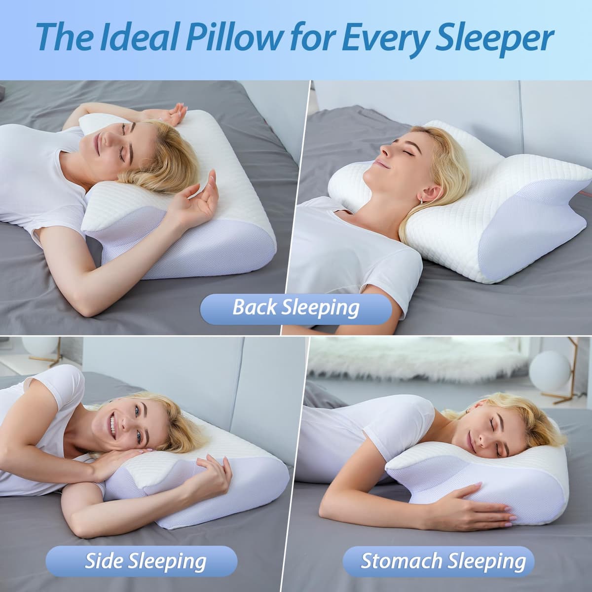 HOMCA Almohada Cervical, 2 en 1 Almohada Ergonómico Espuma de Memoria Almohada para Soporte de Cabeza/Cuello/Hombro, Relajación y Alivio del Estrés, 60x40x12/14cm — view 5