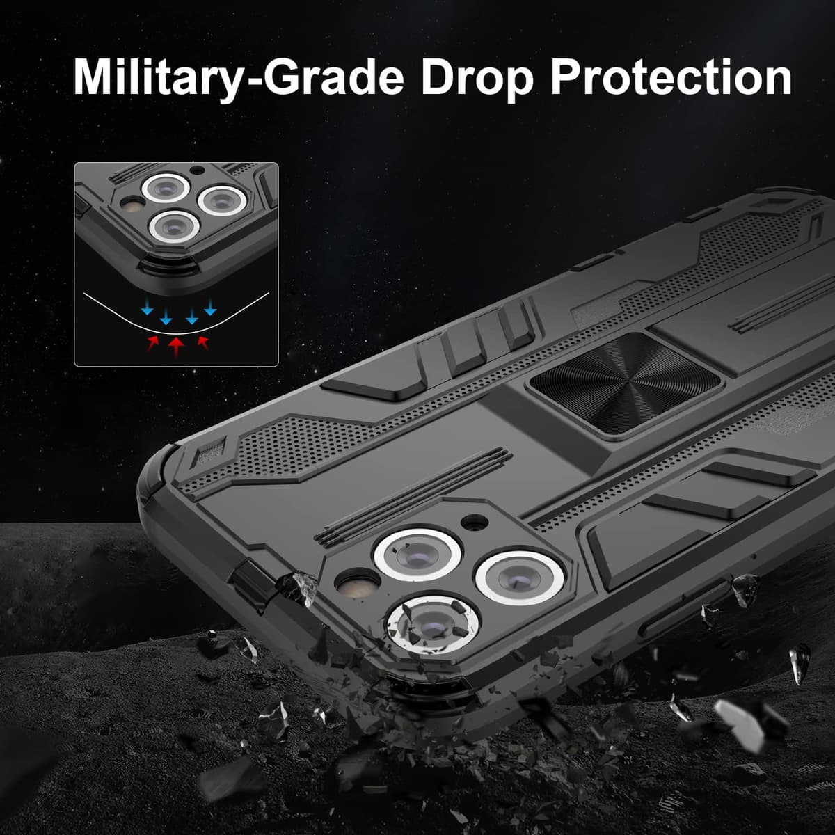 Funda para CMF Phone 2 Pro, Carcasa Antigolpes con Soporte anular metálico, Case Protectora de Grado Militar, Negro — view 371