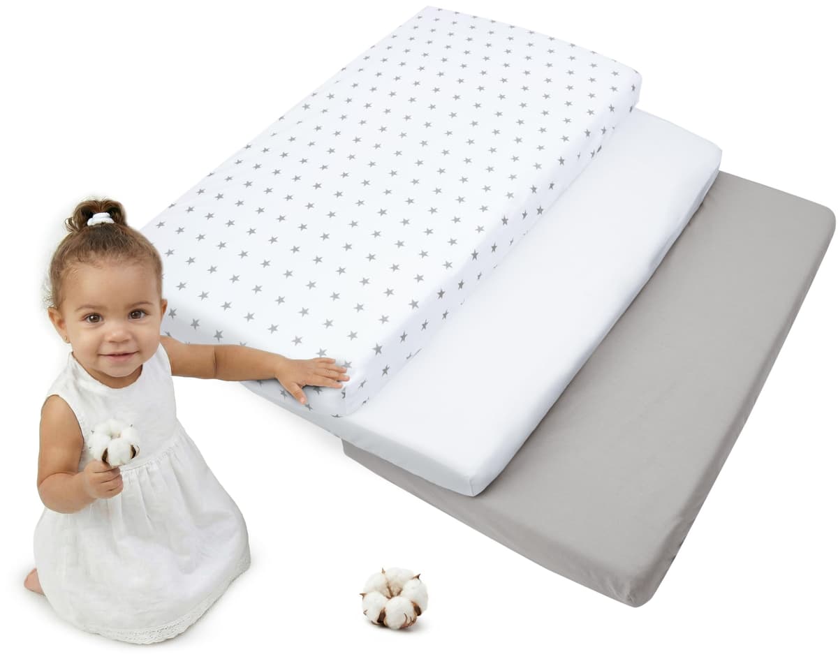 Medi Partners Sabana Bajera Cuna 60x120 Set de 3-100% Algodon Sabanas de Algodón Bebe Ropa de Cama para Bebés Dormir Cuna Fitted Bed Sheet Protector (Safari-Blanco-Gris) — view 16