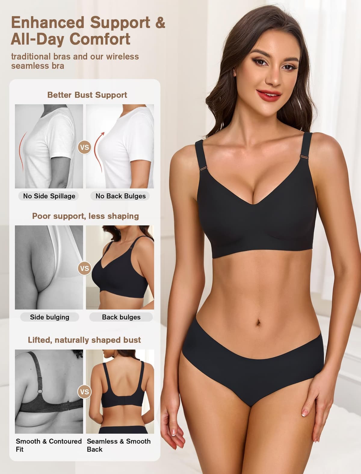 Sujetador sin Aros Mujer, Sujetador Reductor Push Up con Relleno Cómodo Sujetadores Mujer sin Aro Sostenes de Mujer Talla Grande Sujetador Invisible Diario Bralette sin Costuras — view 2