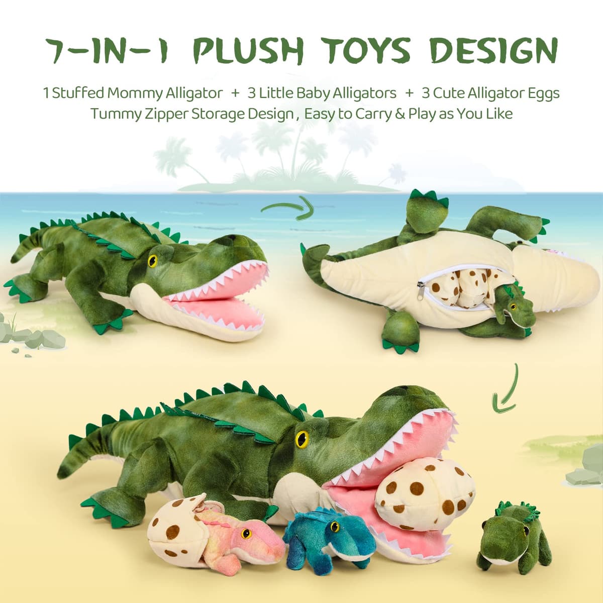 MorisMos Big Alligator Teddy Stuffed Animals, 60cm Green Mommy Fluffy Crocodile with Baby Inside, Giant Cuddly Plush Toys for Boy Large Soft Alligator for Kids Birthday Valentines Deco — view 3