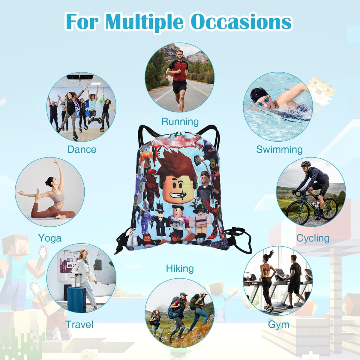 Gamer Drawstring Bags, Swimming Bags for Kids, Waterproof Gym Bag for Kids Adults Teenagers School Sports Travel — view 3