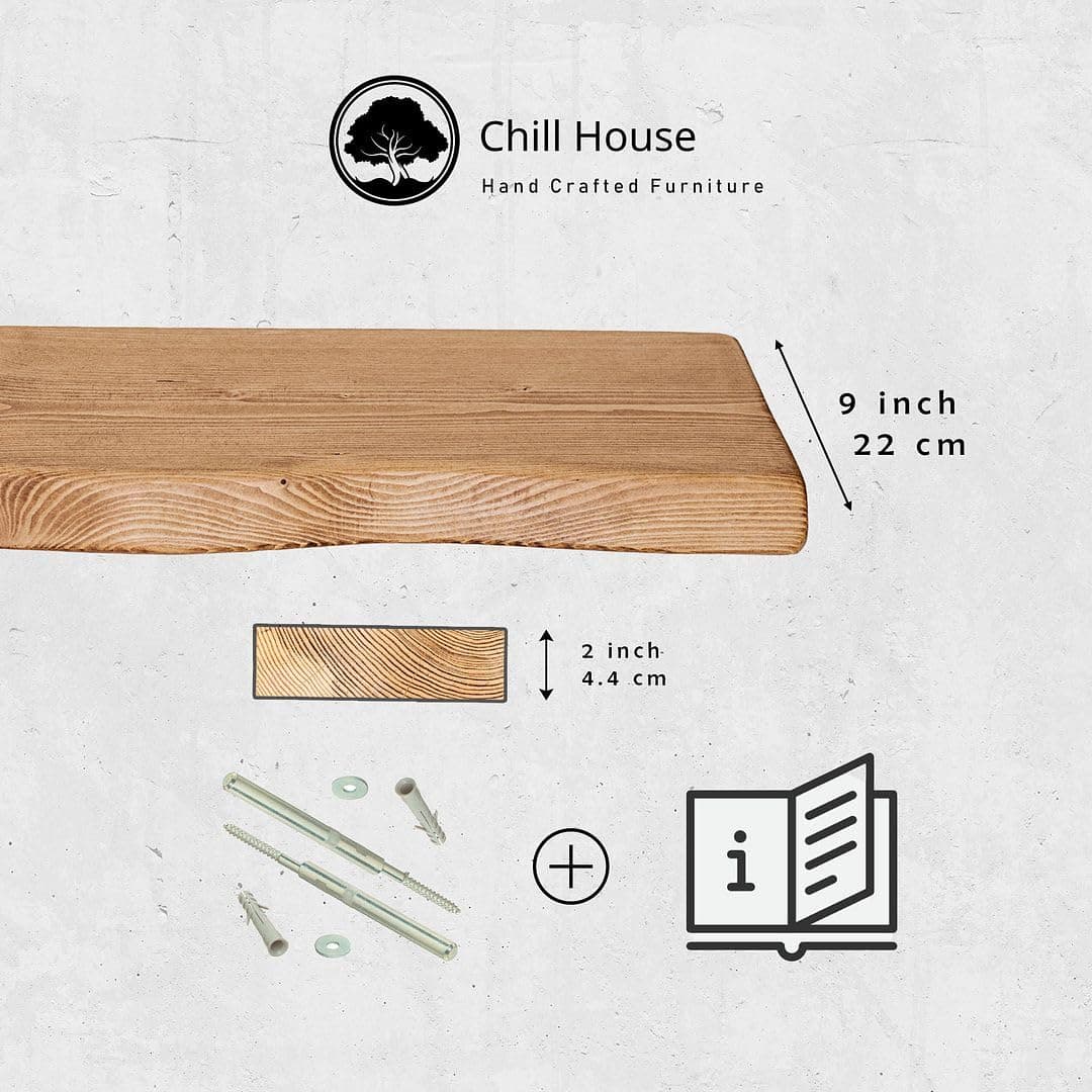 Chill House Waney/Live Edge Estantería Flotante rústica 22 cm x 4.4 cm, Roble Tudor, 160cm — view 2