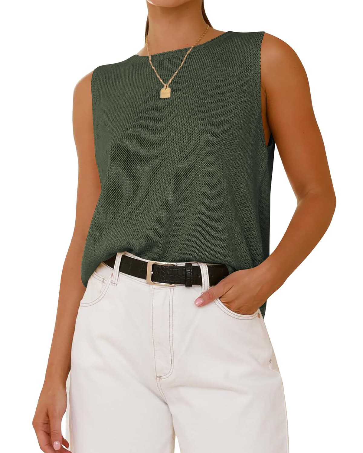 BTFBM Women's Sleeveless Sweater Vest 2026 Summer Crew Neck Ribbed Knit Lightweight Pullover Casual Loose Fit Tank Tops — view 15