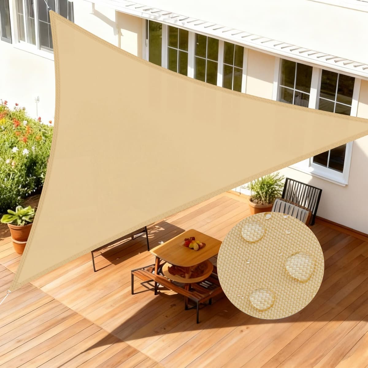 LOVE STORY Toldo Vela de Sombra Impermeable Triangular 3x3x3m Protección Rayos UV PES Toldos para Patio, Exterior Terrazas, Jardín, Balcon (Crema) — view 40