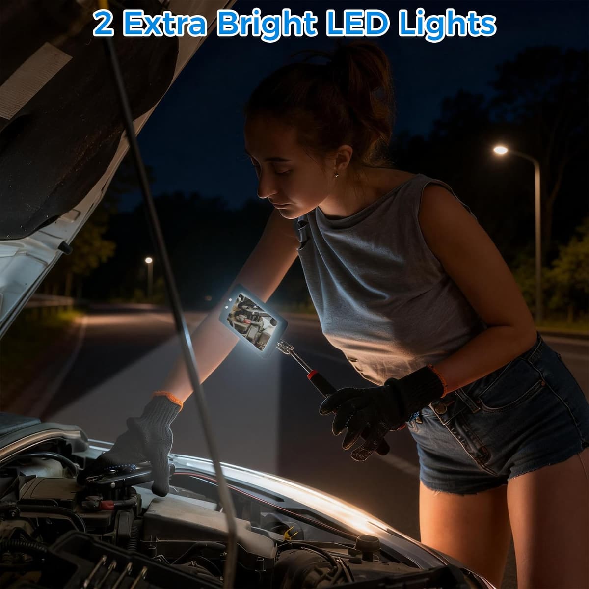 TNSLAND 2 PCS Espejo de Inspección Telescópico con LED, Espejo 360 Grados con Luz, Espejo Telescópico Extensible 80 cm con Iluminación para Inspección Bajo el Coche, Taller, Espacios Estrechos — view 5