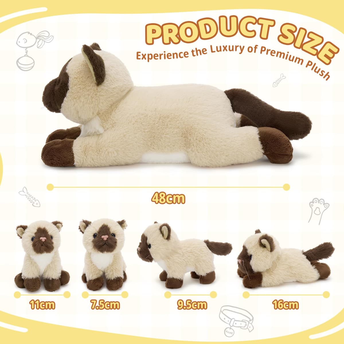 MorisMos Big Siamese Cat Teddy Soft Toy, 48cm Mom Cat with 4 Cuddly Baby Inside, Lifelike Siamese Cat Stuffed Animal Plush Cuddly, Kawaii Presents for Kids Birthday Party Decorations — view 2