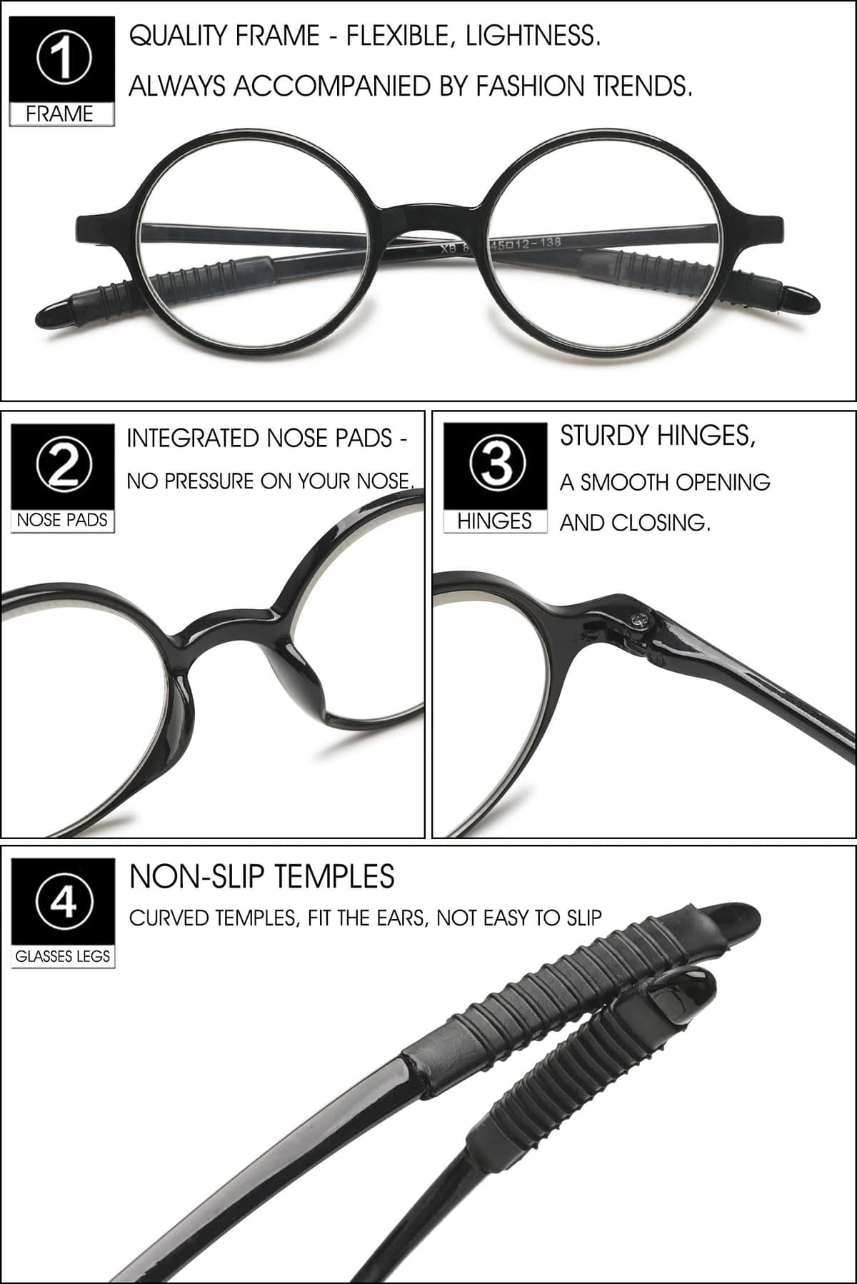 VEVESMUNDO Redondo Gafas de Lectura Pequeñas Ligeras Vintage Flexibles Vista Presbicia para Mujer Hombre — view 4