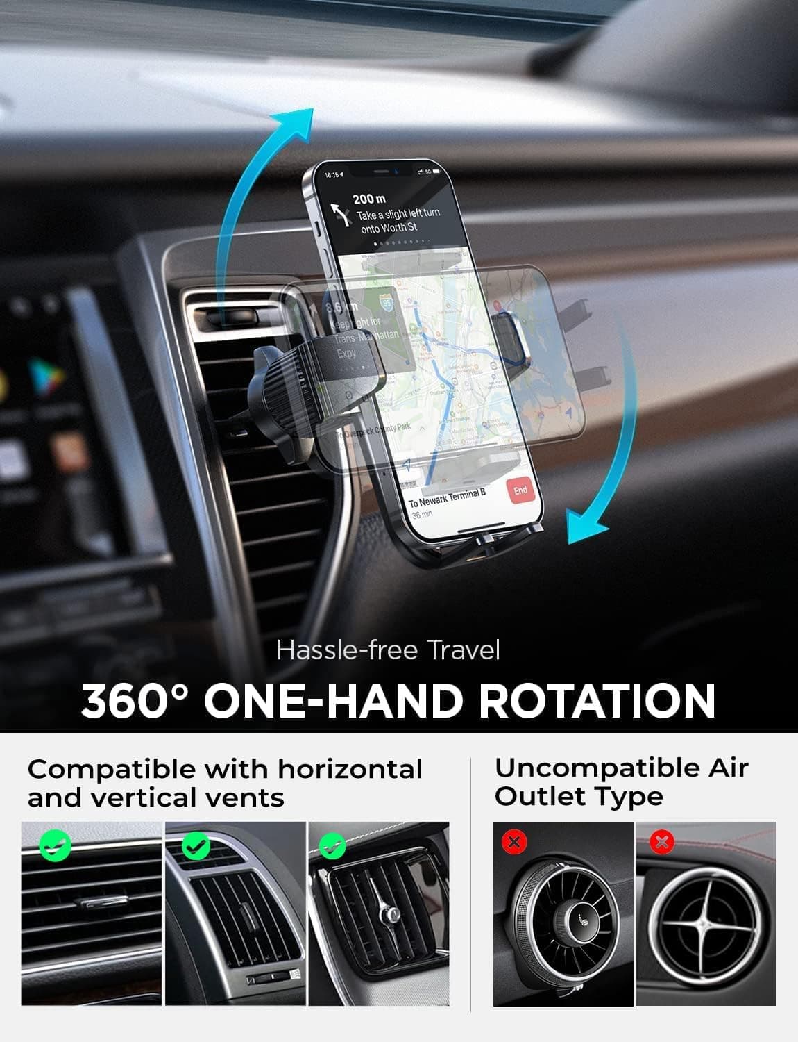 LISEN Car Phone Holder for Cars, Mobile Phone Holder Cars Air Vent, [Ultra Stable] Car Accessories Phone Mount Installation Equipment Best for iPhone 17 16 Pro Max Air Galaxy A55, All 4''-7''phones — view 7