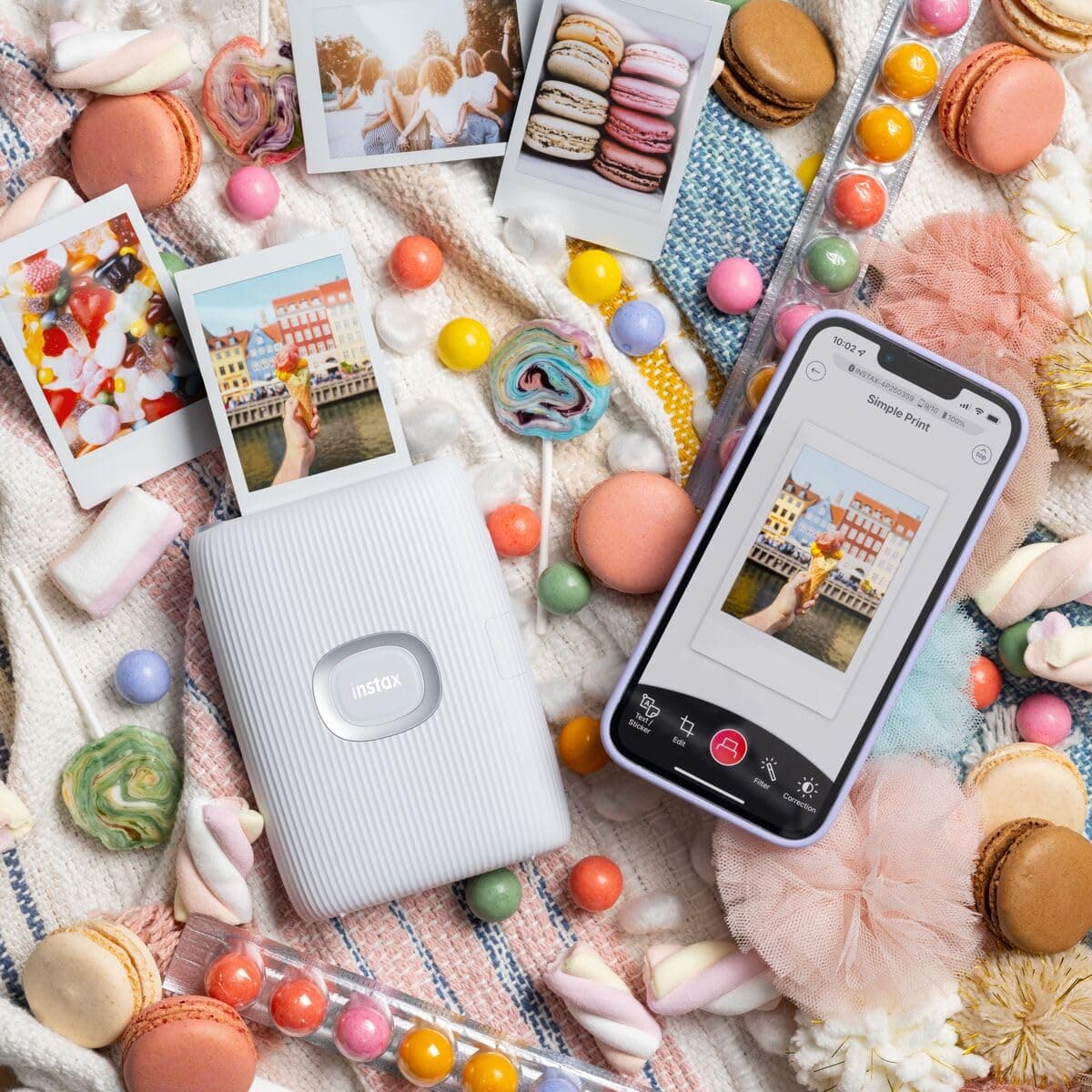 INSTAX mini LINK2 mini film format portable smartphone instant photo printer, multiple templates, Clay White — view 3
