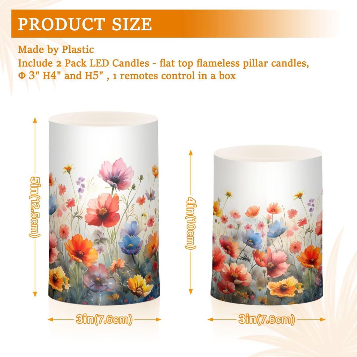Mnsruu Flickering Flameless Candles Spring Flower Garden LED Candles with Remote Timer Set of 2 Battery Operated Candle Home Decoration — view 5
