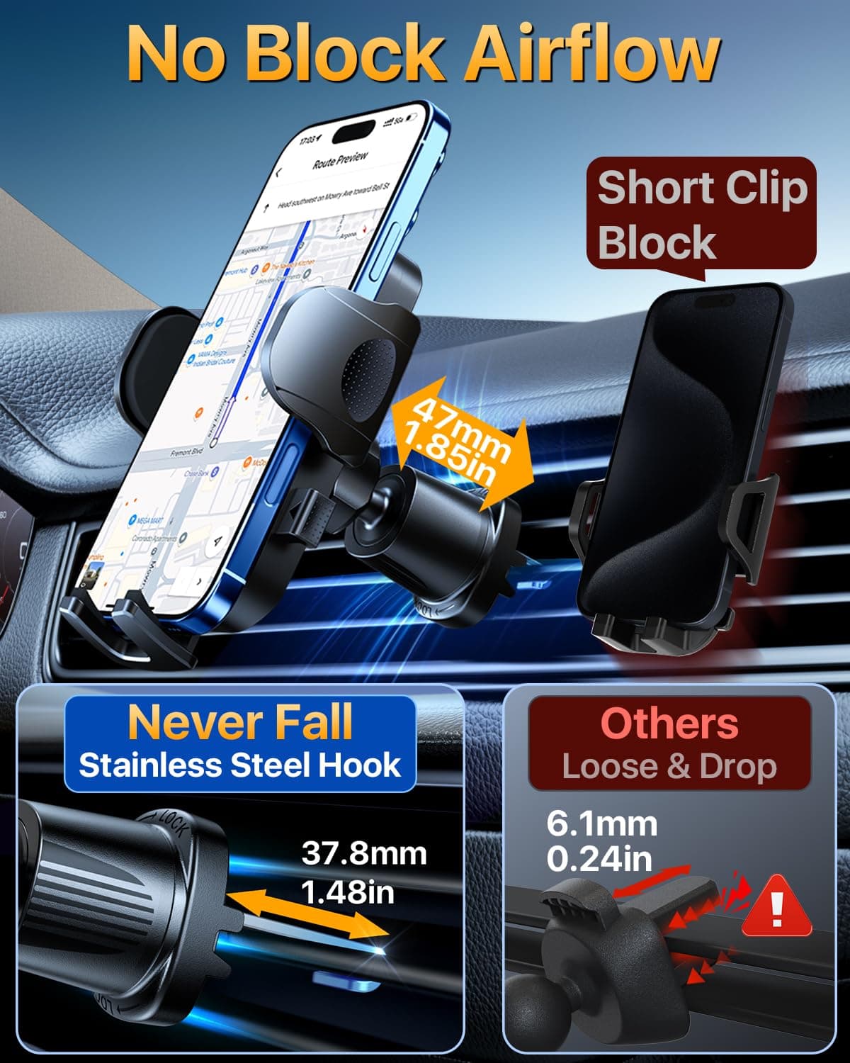 YRU [True Military-Grade & 360° Rotatable Suction 2026 Ultimate Car Phone Holder Mount【90+LBS Safest Strongest & Patent Certs】 Dashboard Windscreen Vent for iPhone 17 16 Pro Max Samsung, Pure Black — view 8
