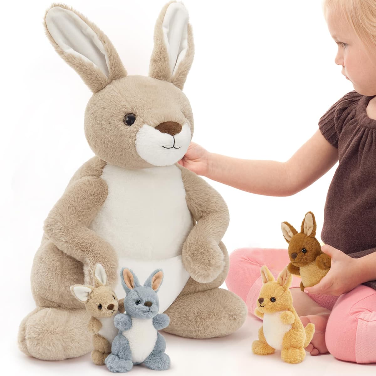 MorisMos Kangaroo Teddy with Babies inside, Lifelike Cuddly Kangaroos Stuffed Animal Plush Soft Toys, Kawaii Presents for Kids Girls Boys Birthday Party Decoration (52 cm) — view 4