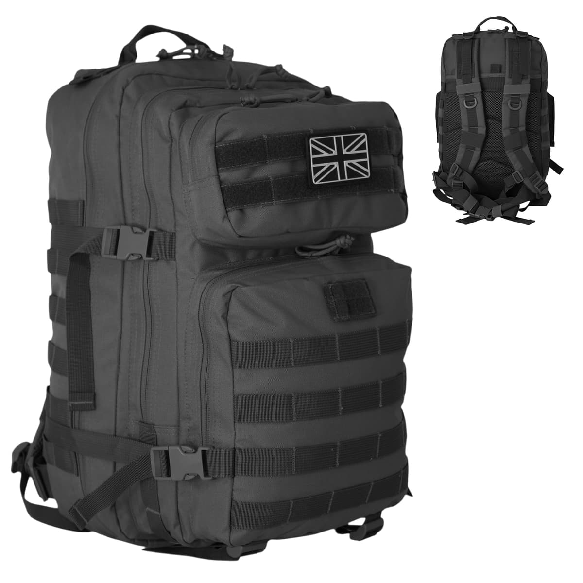 Military Tactical Backpack 21L – Heavy Duty Multi-Pocket MOLLE Rucksack with 180° Opening, Padded Breathable Back Panel, Adjustable Straps & Durable Zip Storage for Travel, Gym & Outdoor Use – Black