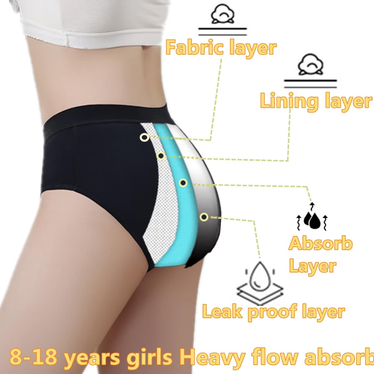 ZVZK Period Pants Heavy Flow Girls 30ML Absorb Cotton Knickers Briefs Underwear Mid Waist Hipster Menstrual Panties for teenage 8-18 Years — view 3