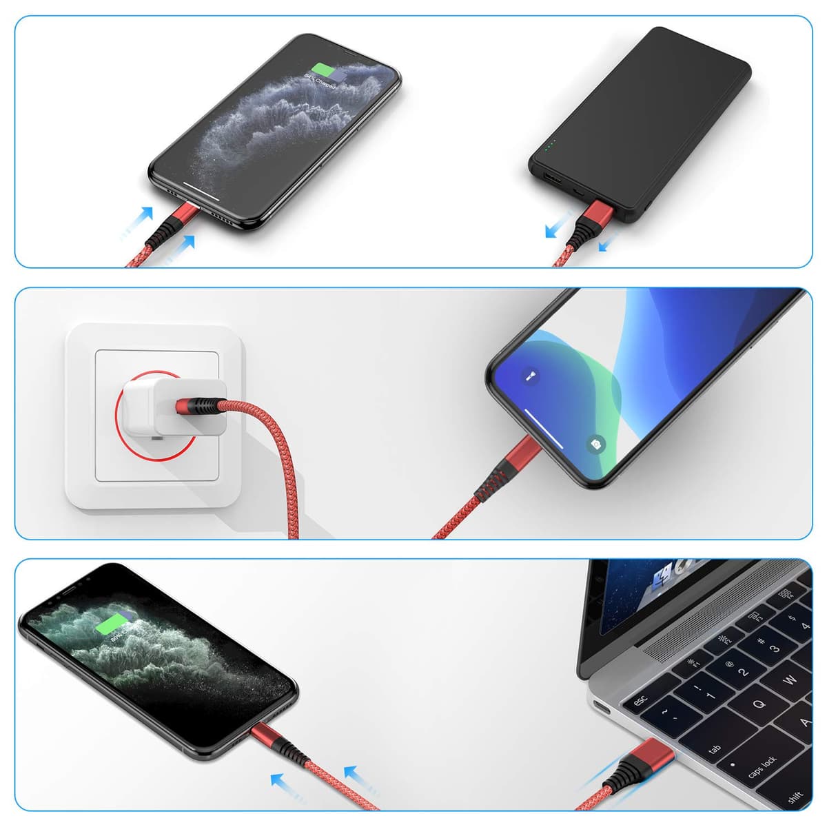 Ofuca iPhone Charger,3Pack 6FT/1.8M iPhone Charger Cable MFi Certified Lightning Cable Fast Charging Wire Compatible with iPhone 14 13 12 11 Pro Max XS XR X 8 7 6 Plus 5 SE — view 5