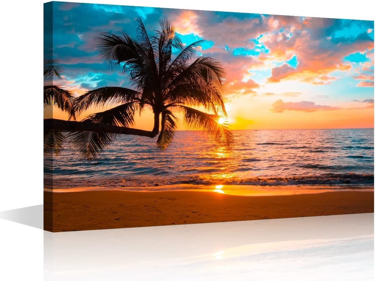 Wall Art for Living Room Beach Canvas Art Wall Decor Blue Sea Sunset Pictures Print on Canvas Natural Landscape Painting Seascape Artwork Stretched Framed Ready to Hang 12x18inch — view 8