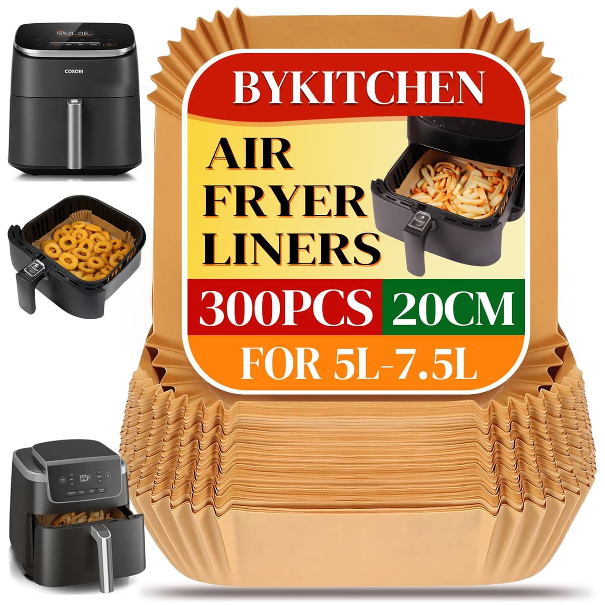 BYKITCHEN Air Fryer Parchment Paper Liner, 50PCS Square Air Fryer Liners Disposable, Greaseproof Paper, Compatible with COSORI, Ninja, Tefal, Russell Hobbs Fryers (Unbleached) — view 16