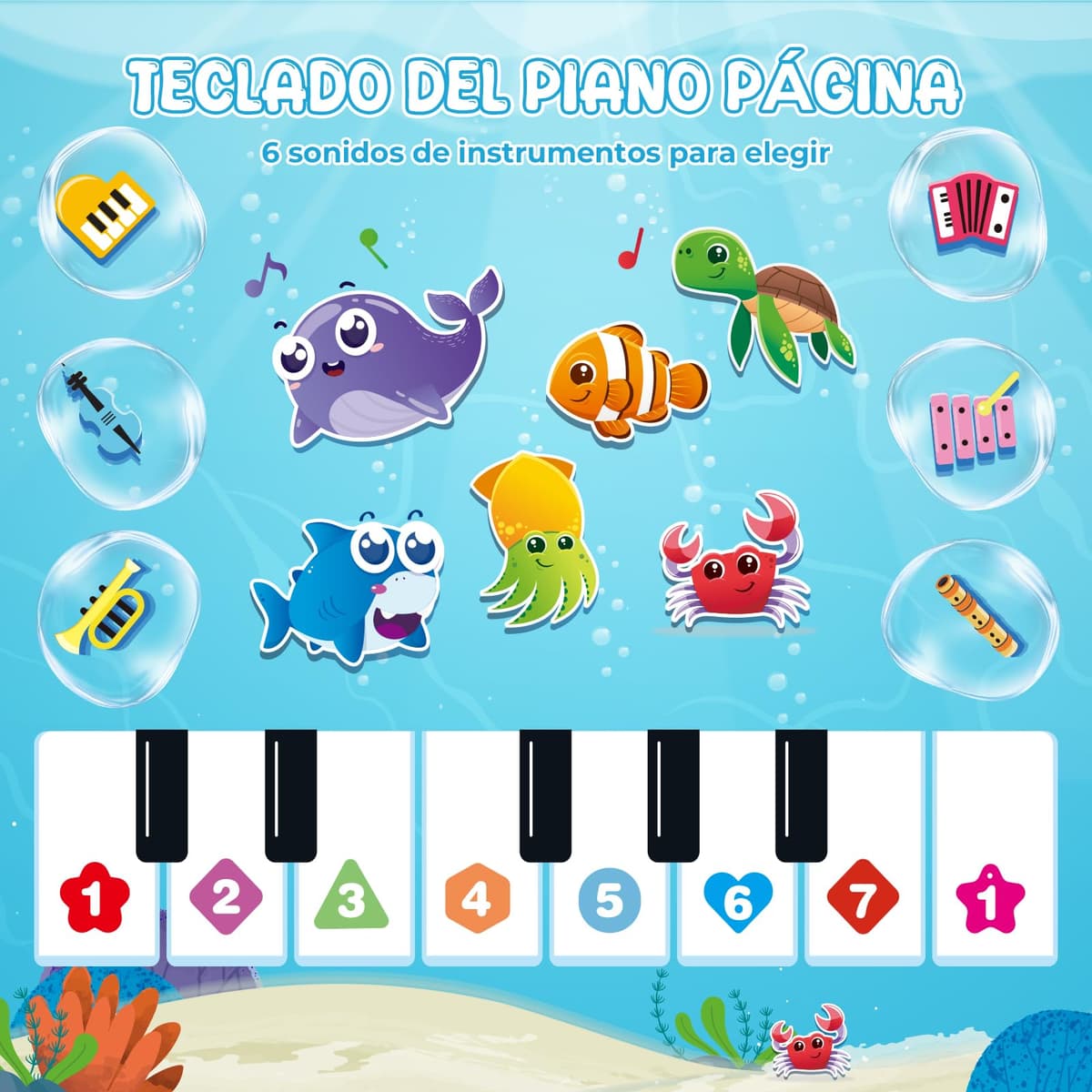 kidmance Juguetes 1 Niños Año, Alfombra Musical para Bebés con Piano, Tambor y 6 Animales Marinos, Regalo Ideal para Bebé Niños de 1 a 3 Años (Cumpleaños, Navidad, Bautizo) — view 4