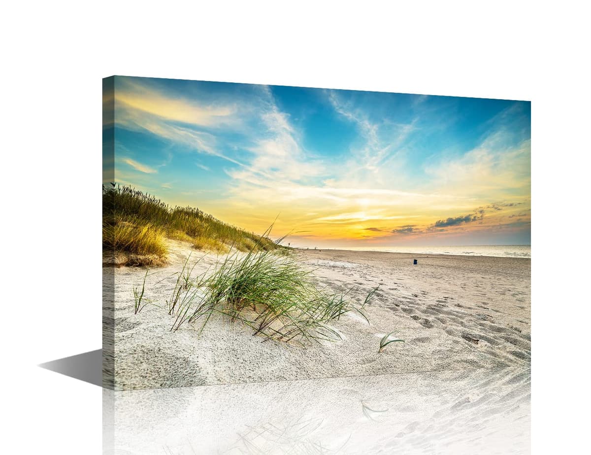 TISHIRON Wall Art Sandy Beach Sunrise Pictures Painting on Canvas Wall Art Modern Framed Seaside Canvas Prints Ready To Hang(24X16in) — view 19