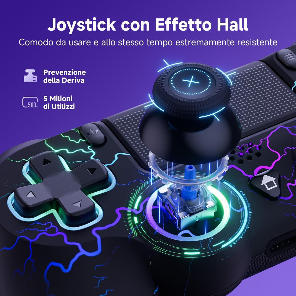 ECHTPower Mando para PS4, Upgrade Mando Bluetooth para PS4/PC, Type-C Puerto, Hall Joystick, Botones Traseros, 1000mAH Batería, Turbo, Vibración, Giroscopio, Diesño Ergonómico Antideslizante — view 3