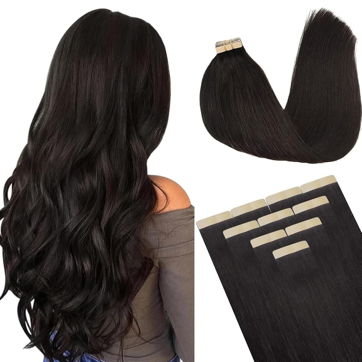 DOORES Tape in Hair Extensions Human Hair, Balayage Dark Brown to Chestnut Brown 50g 20pcs 18 Inch, Human Hair Extensions Natural Remy Straight Skin Weft — view 63
