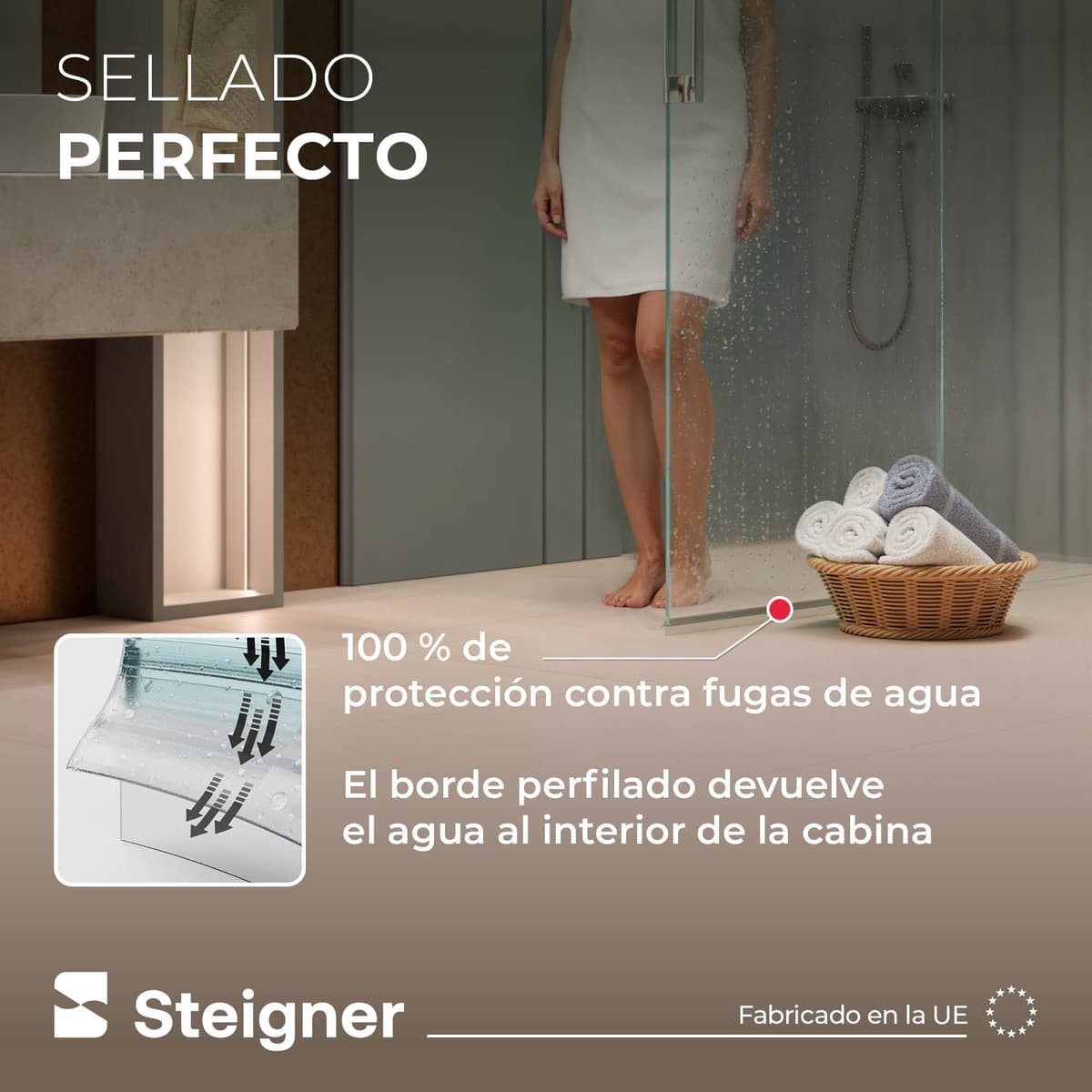 STEIGNER Junta mampara ducha UK13 90 cm (1 ud.) transparente - Junta vertical para ducha angular o pentagonal con puerta 3,5-5 mm - Protección contra fugas, Ajuste perfecto, Fácil instalación — view 3