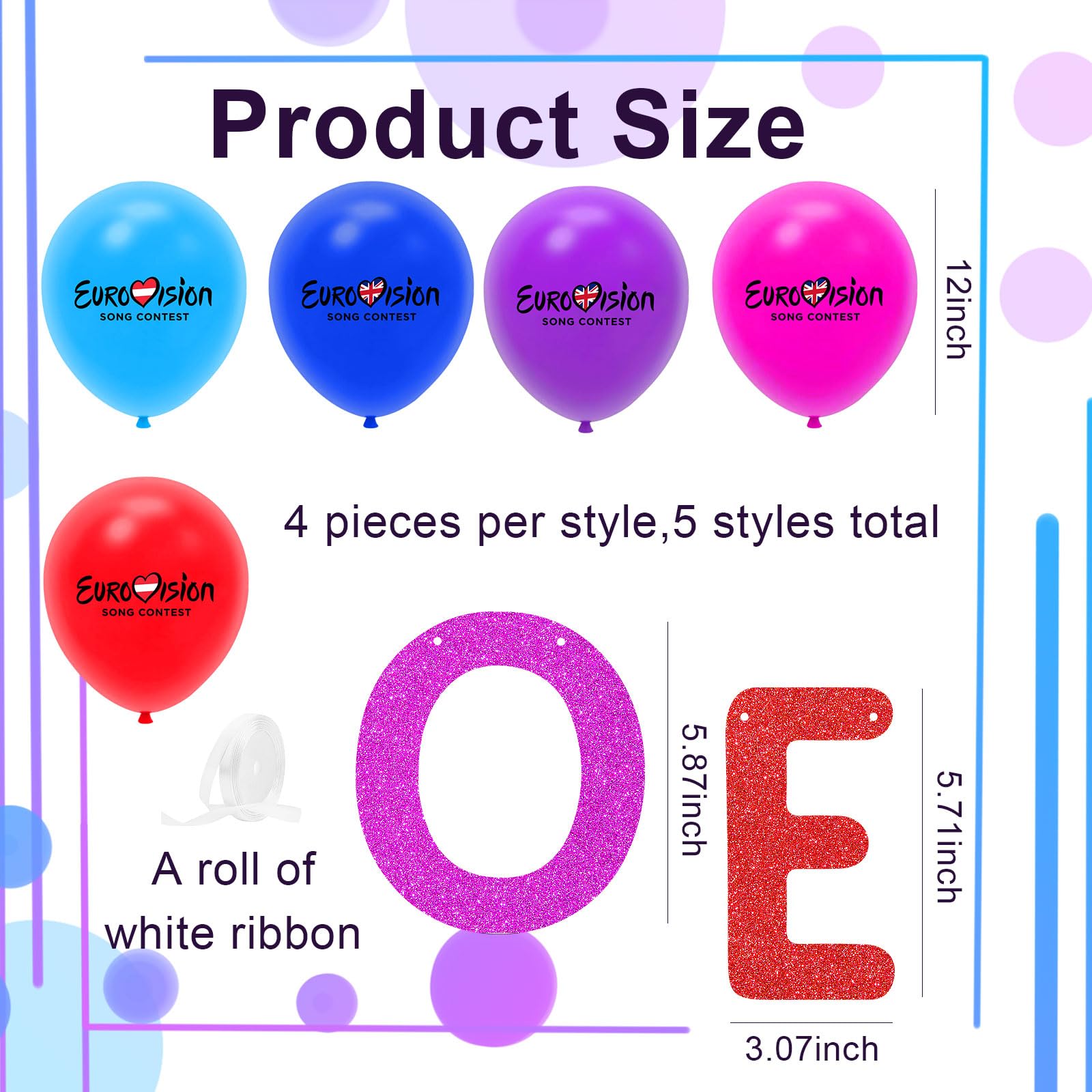21 Pcs Eurovision 2026 Party Decorations Set, 12 Inch Multicolour Latex Balloons and Glitter Eurovision Banner, Vienna 2026 Celebration Themed Supplies for Eurovision Song Contest Watch Party — view 2