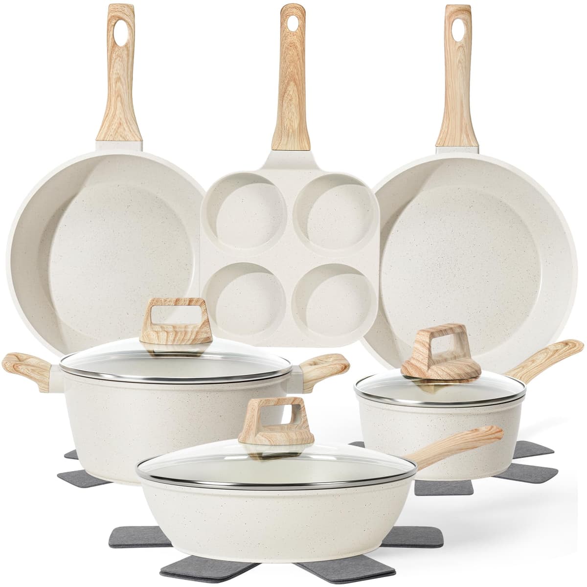 12 Pcs Pots and Pans Set Non Stick, Cookware Sets White Granite Induction Cookware, Non-toxic Healthy Nonstick Kitchen Cooking Set with Frying Pan Set, Saucepans (PFAS/PFOA/PFOS Free) — view 14