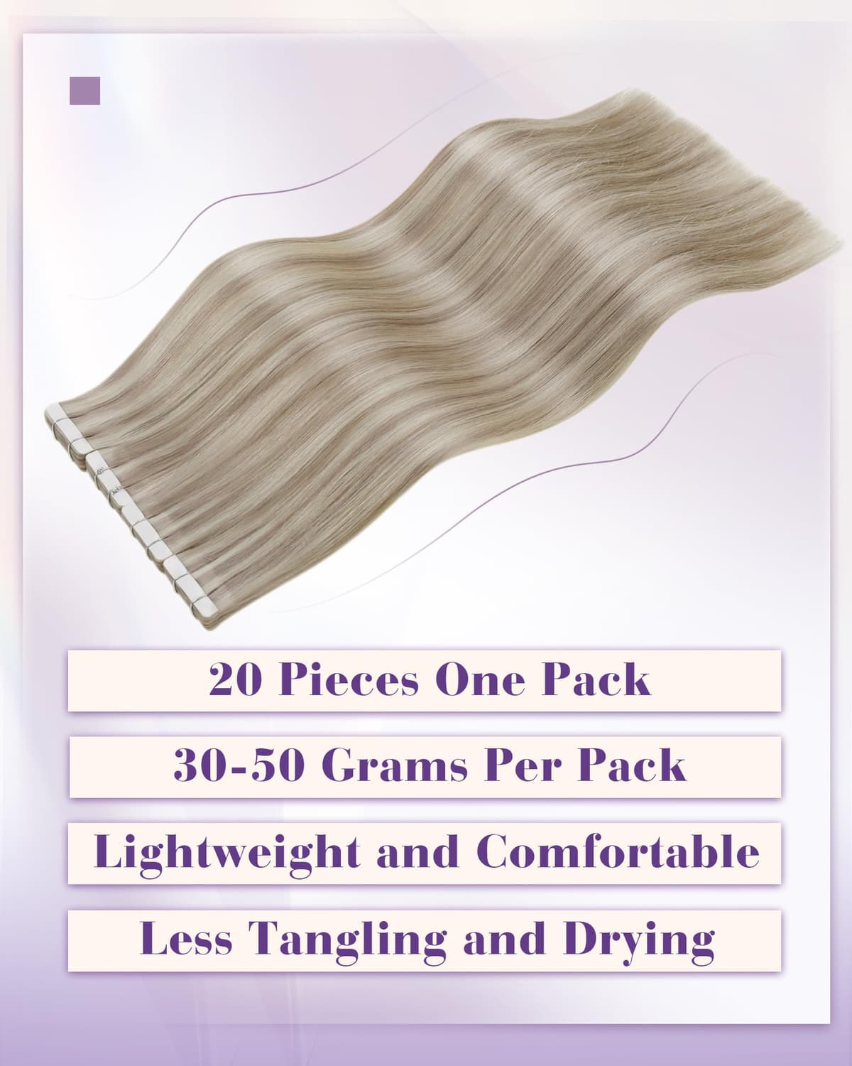 LaaVoo Tape in Hair Extensions Human Hair Blonde Tape Hair Extensions Real Human Hair Invisible Tapes Remy Straight Balayage Brown to Blonde Hair Double Sided Tabs 20pcs 50g 16 Inch #8/18/60 — view 34