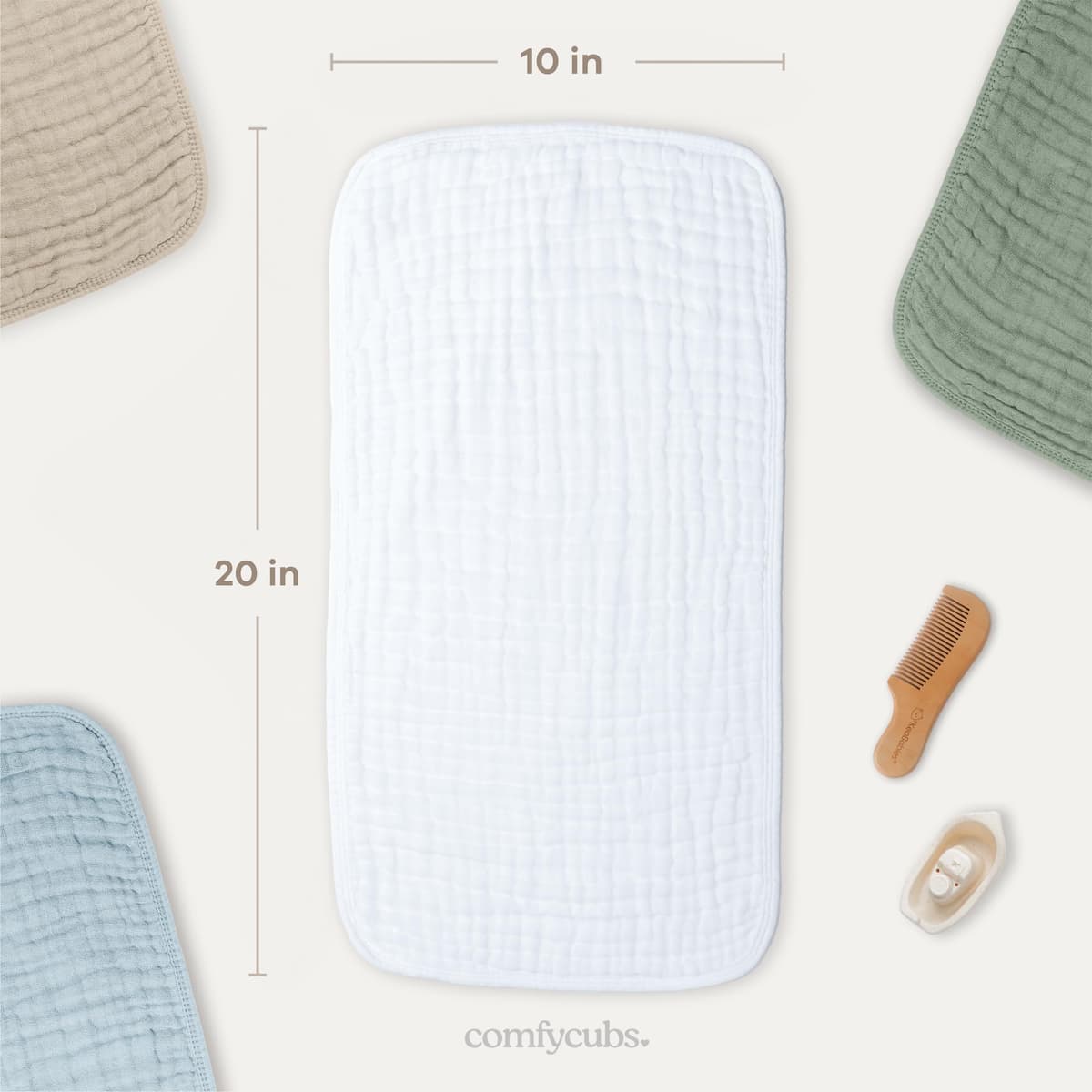 Comfy Cubs Muslin Burp Cloths 50 x 25 cm, Pack of 10 - Large 6-Layer Ultra-Absorbent 100% Cotton for Babies Drool & Messes - Safe & Gentle Baby Burp Cloth Set for Boys & Girls - White — view 3